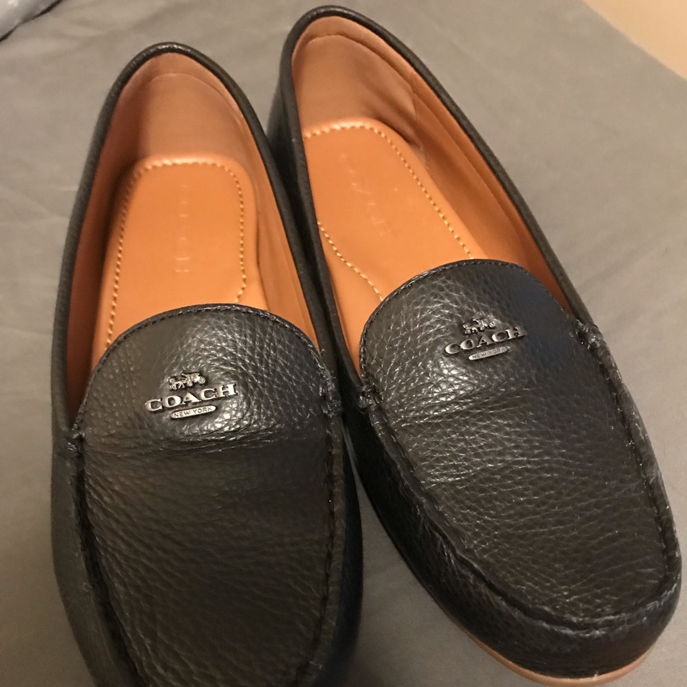 Coach black leather lock up driver loafers